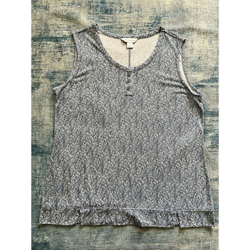 Liz Claiborne Blue Ivory Floral Print Sleeveless Blouse Large